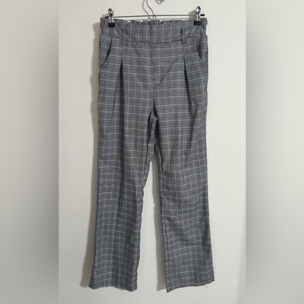 Y2K Plaid Flare Pull-On Paper Bag Pants | Hot Kiss, size 5 (women’s S)